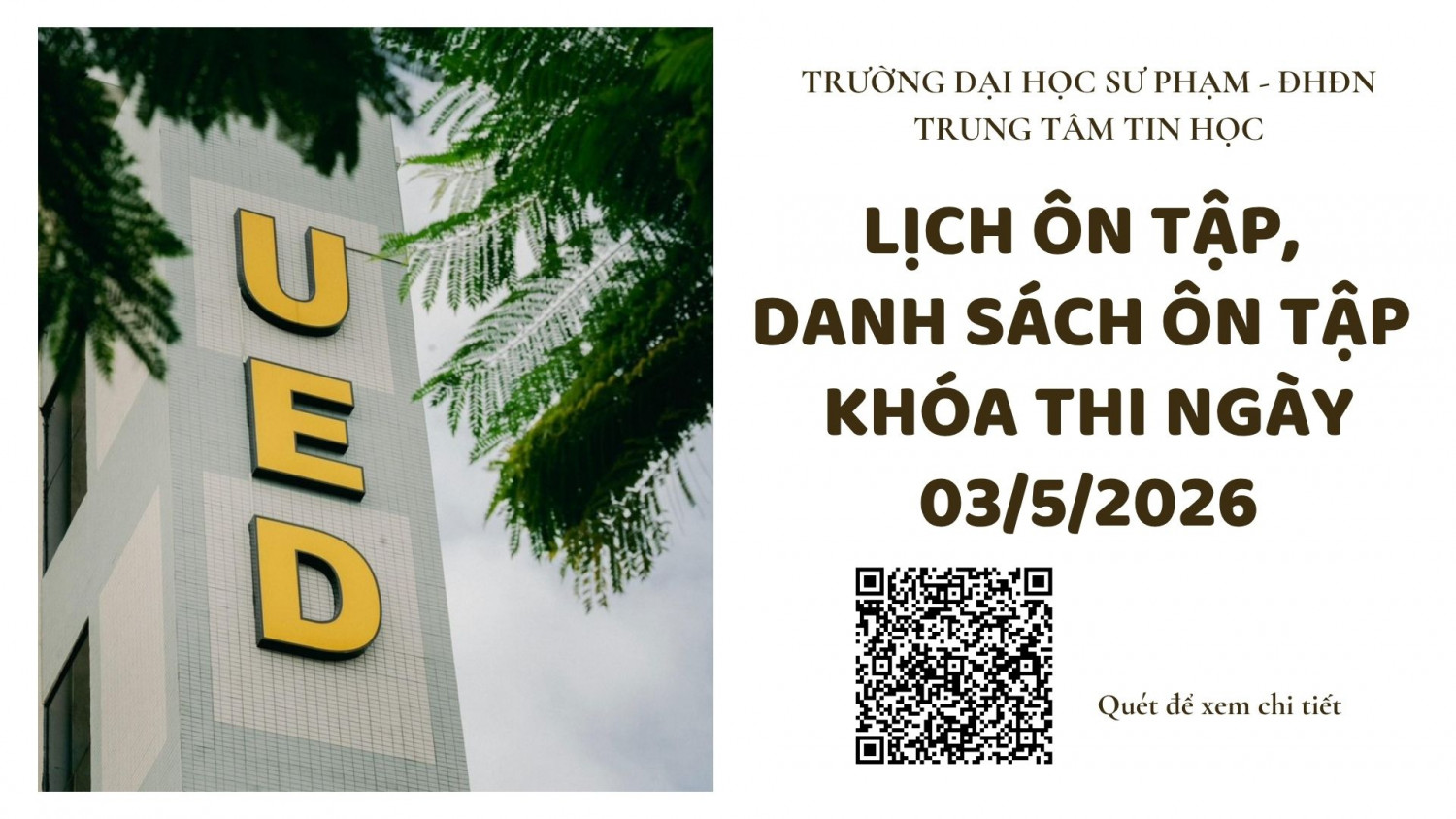 THÔNG BÁO LỊCH ÔN THI KỲ THI CẤP CHỨNG CHỈ UDCNTTCB KHOÁ THI NGÀY 03/5/2026