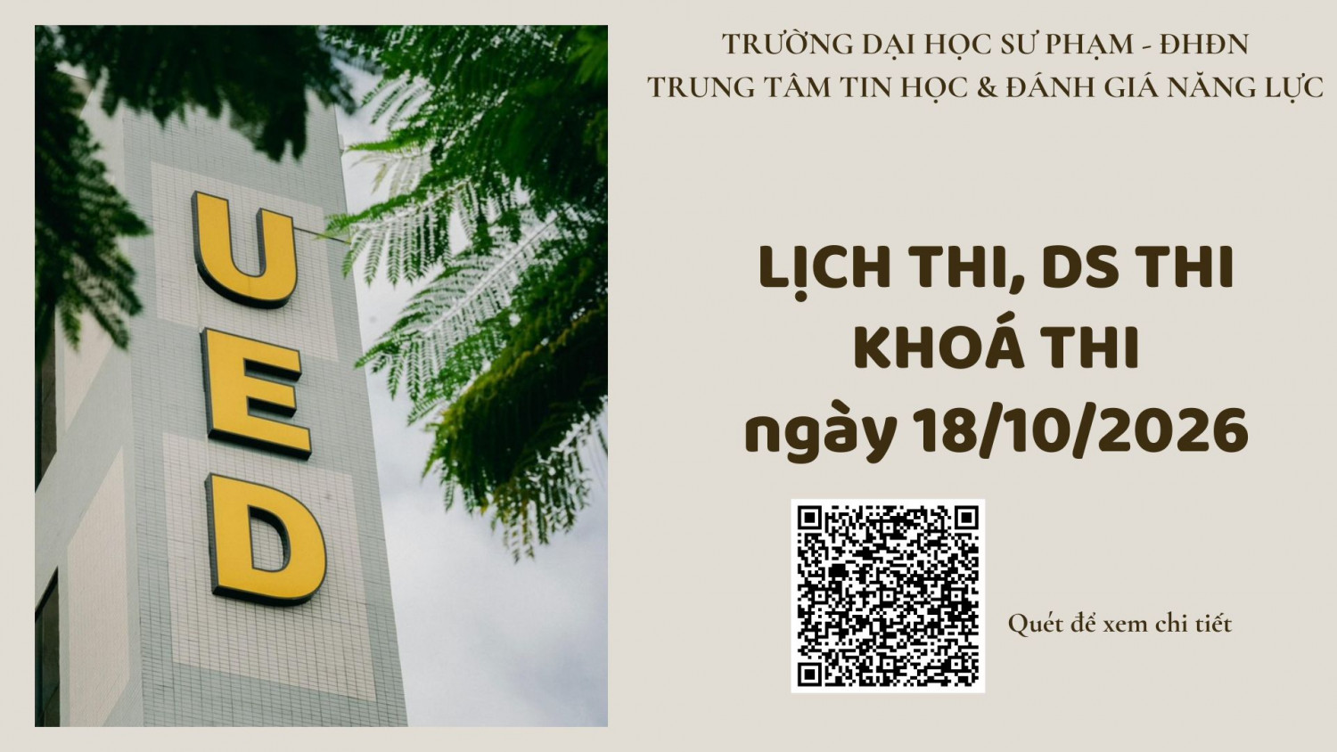 THÔNG BÁO DANH SÁCH THI VÀ LỊCH THI CHÍNH THỨC KỲ THI CẤP CHỨNG CHỈ UDCNTTCB, KHOÁ THI NGÀY 18/10/2026